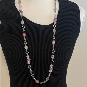 Fashion Jewelry Pink/Silver Beaded Necklace